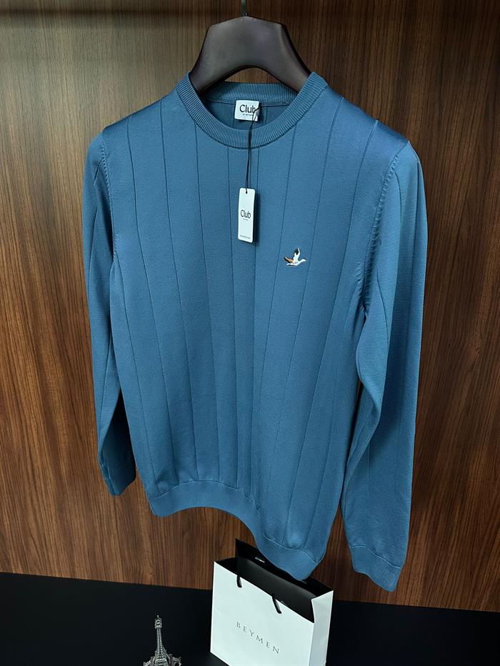 Şerit Detaylı Nakış Logolu Triko Kazak