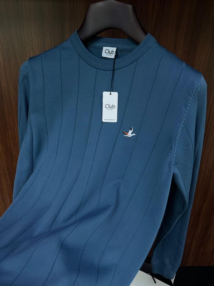 Şerit Detaylı Nakış Logolu Triko Kazak