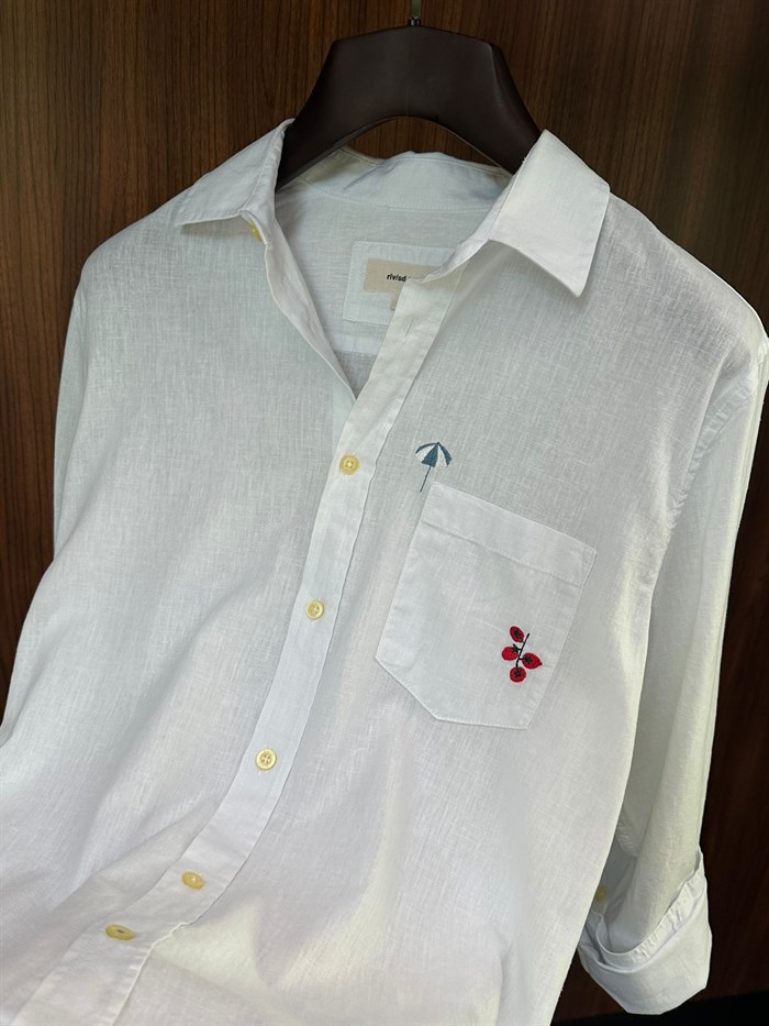 Nakış Logolu Cep Detaylı Yakalı Keten Gömlek