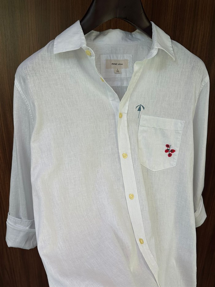 Nakış Logolu Cep Detaylı Yakalı Keten Gömlek