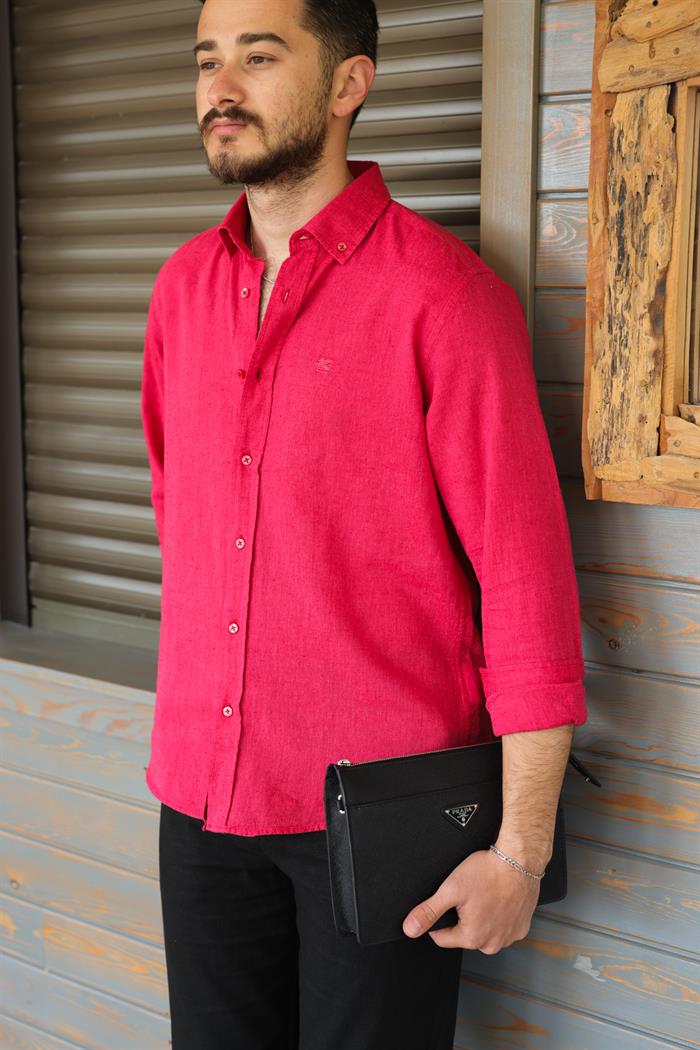 Nakış Logolu Keten Gömlek