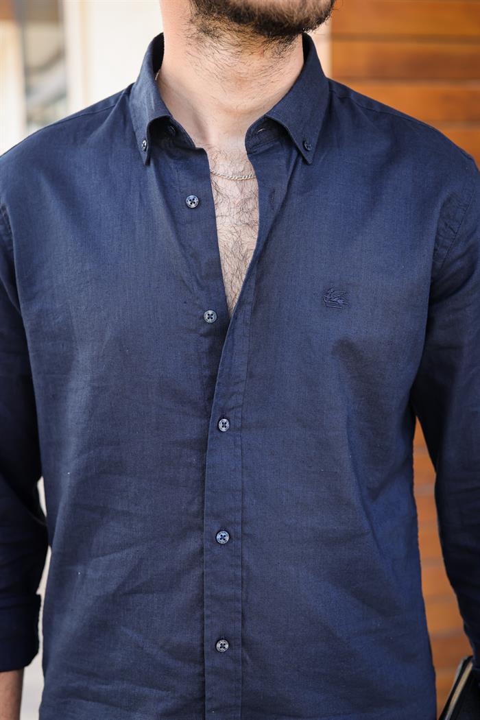 Nakış Logolu Keten Gömlek