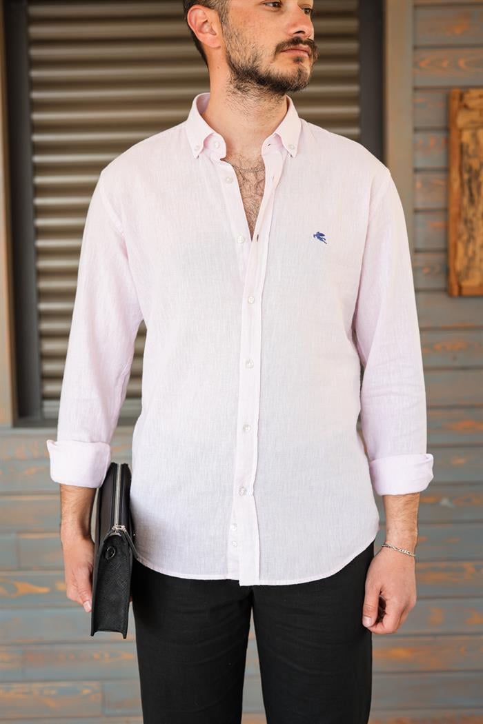 Nakış Logolu Keten Gömlek