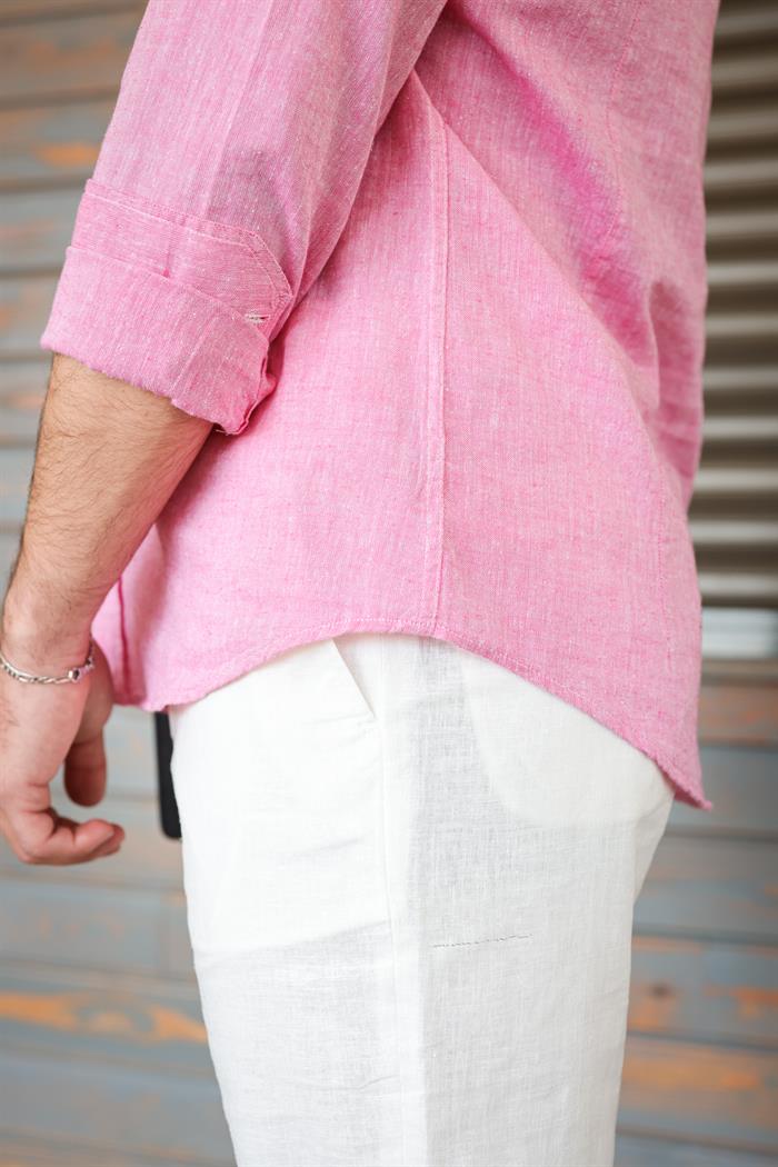 Nakış Logolu Keten Gömlek