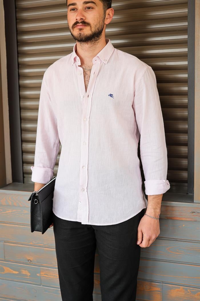 Nakış Logolu Keten Gömlek