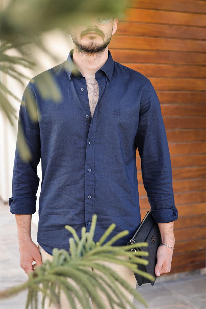 Nakış Logolu Keten Gömlek