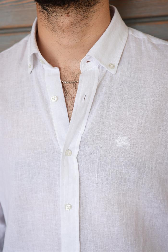 Nakış Logolu Keten Gömlek