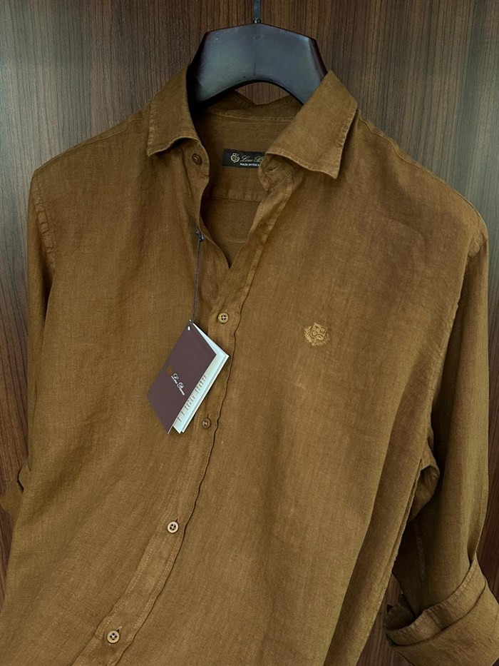 Nakış Logolu Keten Gömlek
