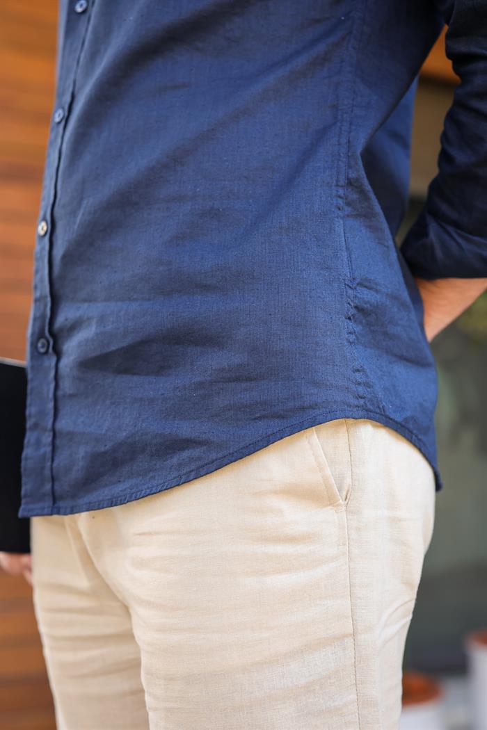 Nakış Logolu Keten Gömlek