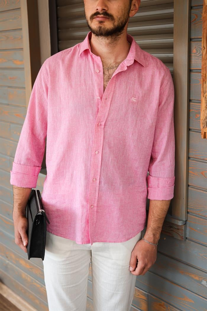 Nakış Logolu Keten Gömlek