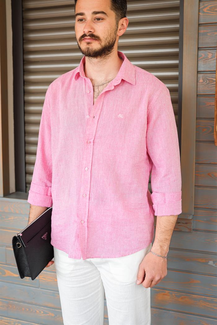 Nakış Logolu Keten Gömlek