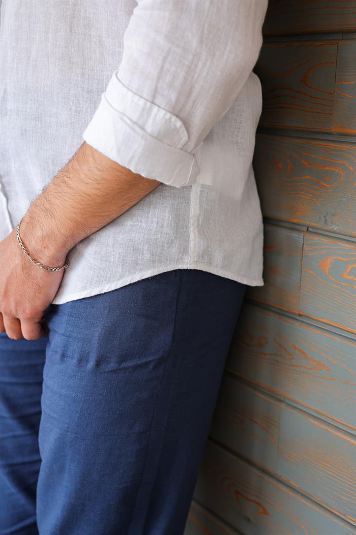 Nakış Logolu Keten Gömlek