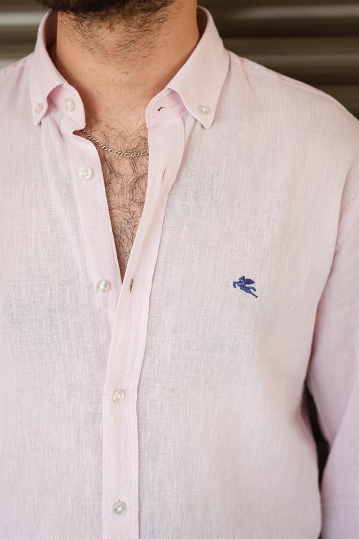 Nakış Logolu Keten Gömlek