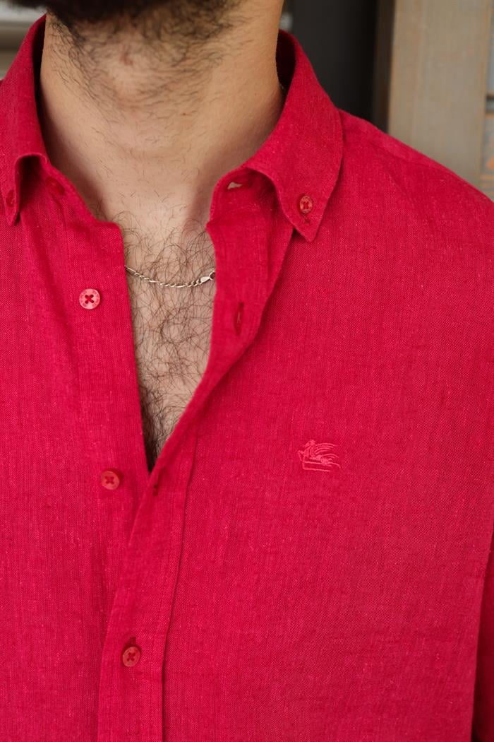 Nakış Logolu Keten Gömlek