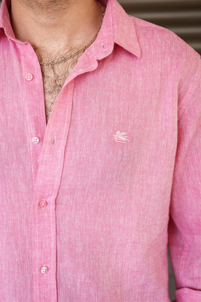 Nakış Logolu Keten Gömlek