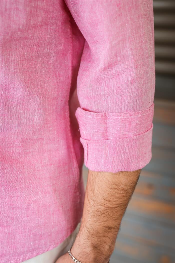 Nakış Logolu Keten Gömlek