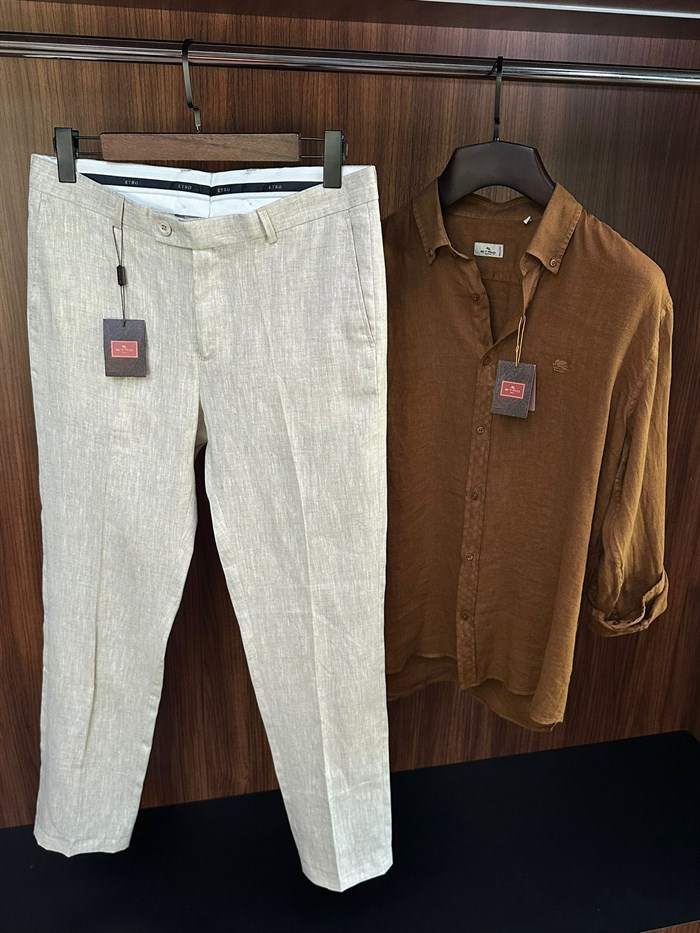 Tonaton Nakış Logolu %100 Saf Keten Gömlek