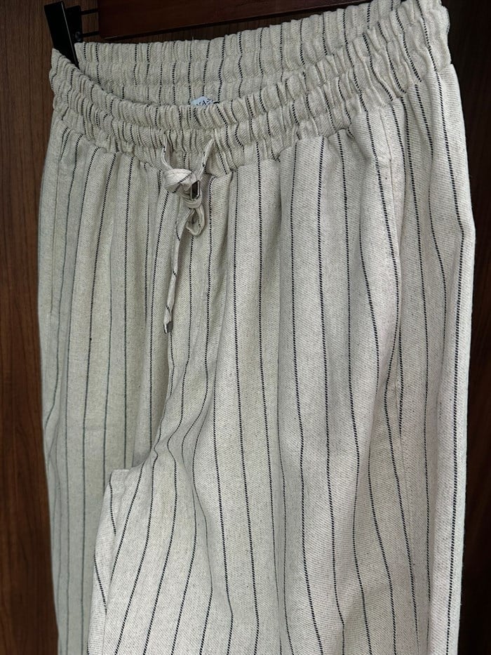 Çizgili Keten Pantolon
