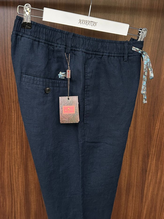 Etnik Desen Logo & İp Detaylı Keten Pantolon