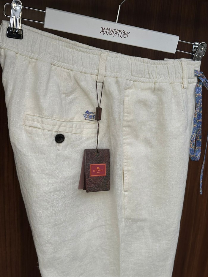 Etnik Desen Logo & İp Detaylı Keten Pantolon