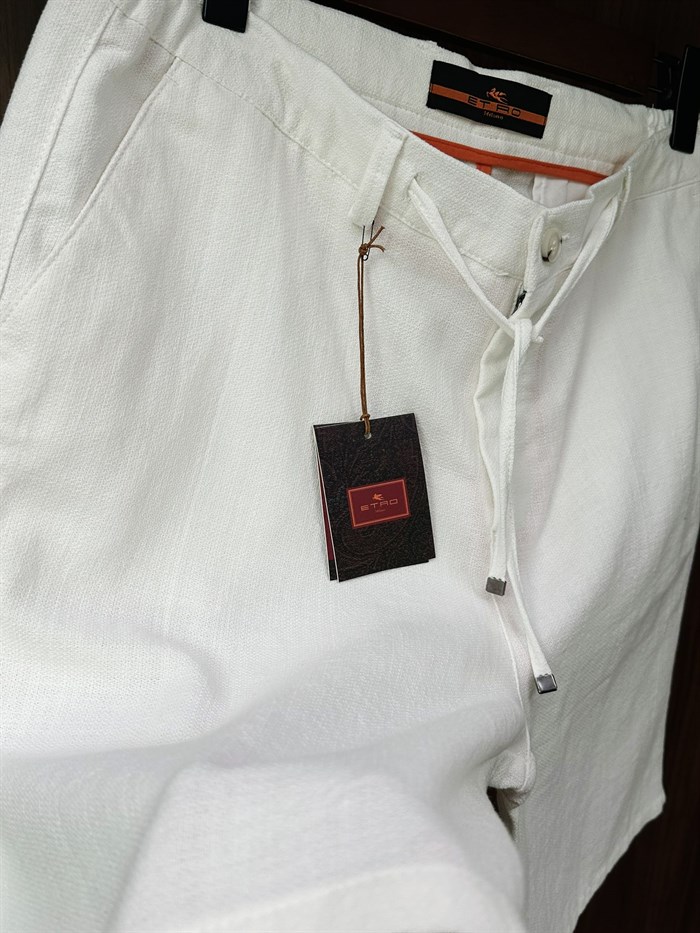 Arka Cep Marka Yazılı Keten Şort