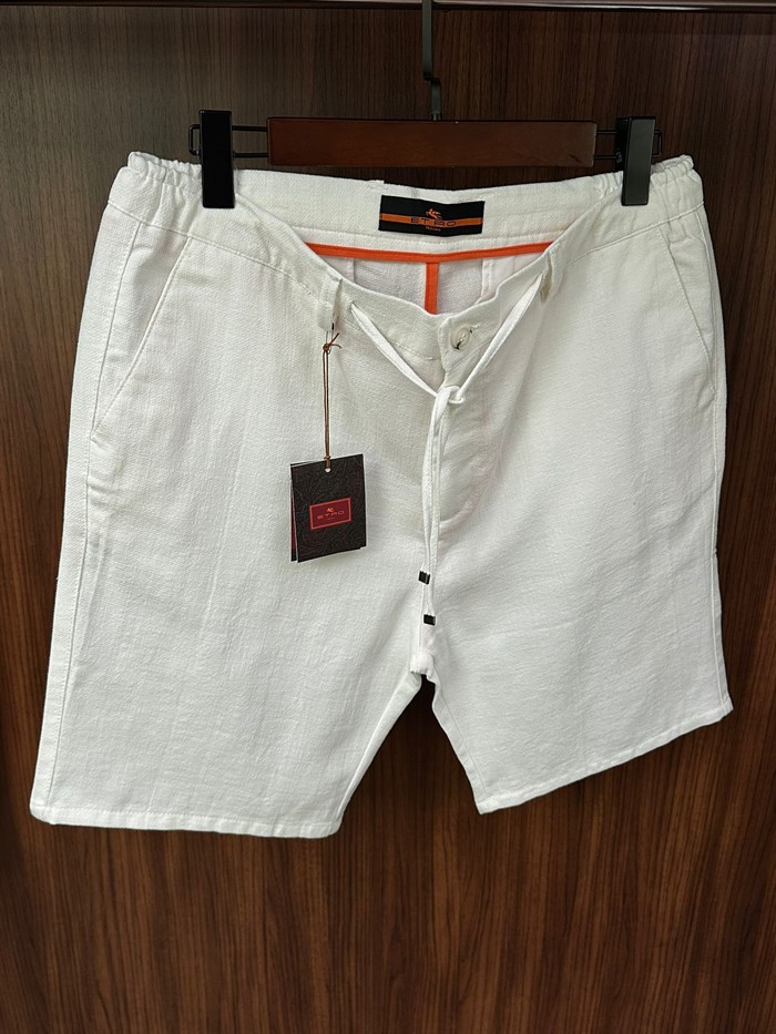 Arka Cep Marka Yazılı Keten Şort