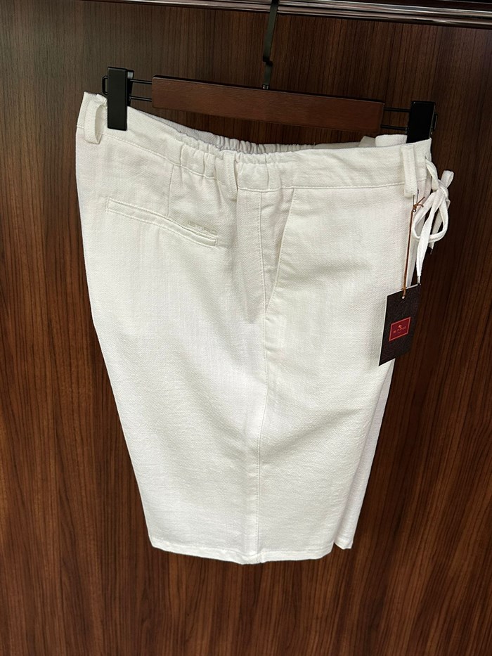 Arka Cep Marka Yazılı Keten Şort