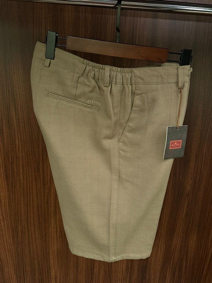 Arka Cep Marka Yazılı Keten Şort