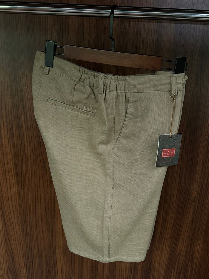 Arka Cep Marka Yazılı Keten Şort