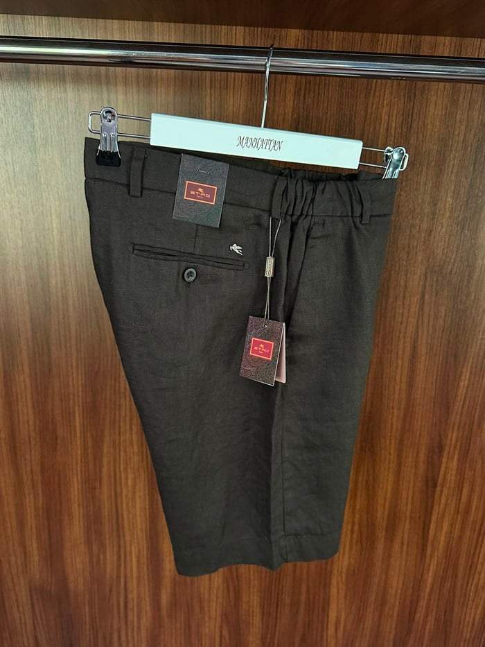 Metal Logolu Beli Lastikli Keten Şort
