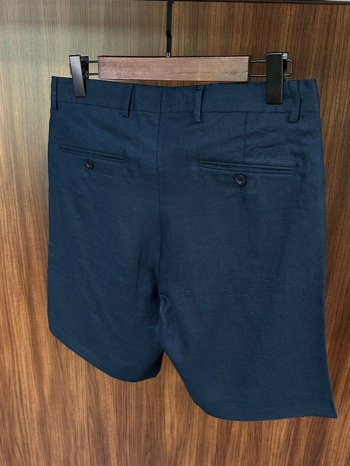 Nakış Logolu %100 Saf Keten Bermuda Şort