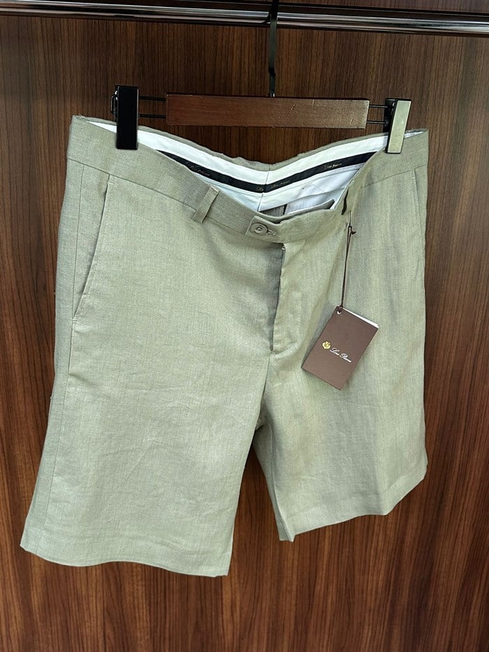 Nakış Logolu %100 Saf Keten Bermuda Şort