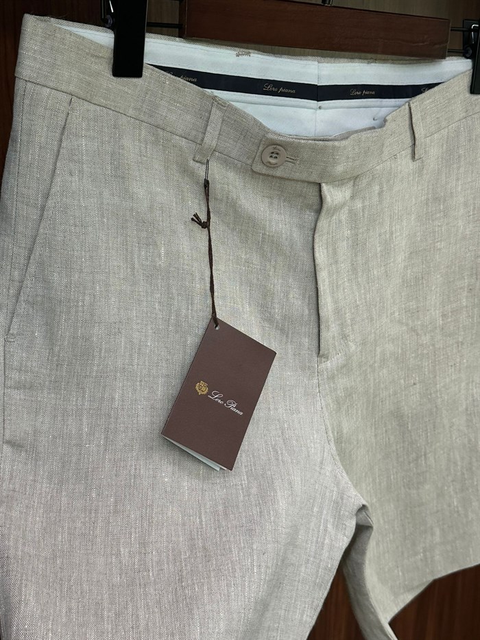 Nakış Logolu %100 Saf Keten Bermuda Şort