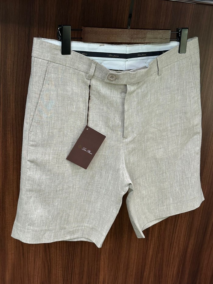 Nakış Logolu %100 Saf Keten Bermuda Şort