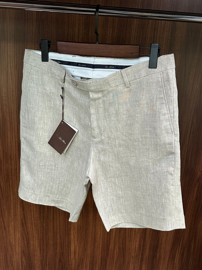Nakış Logolu %100 Saf Keten Bermuda Şort