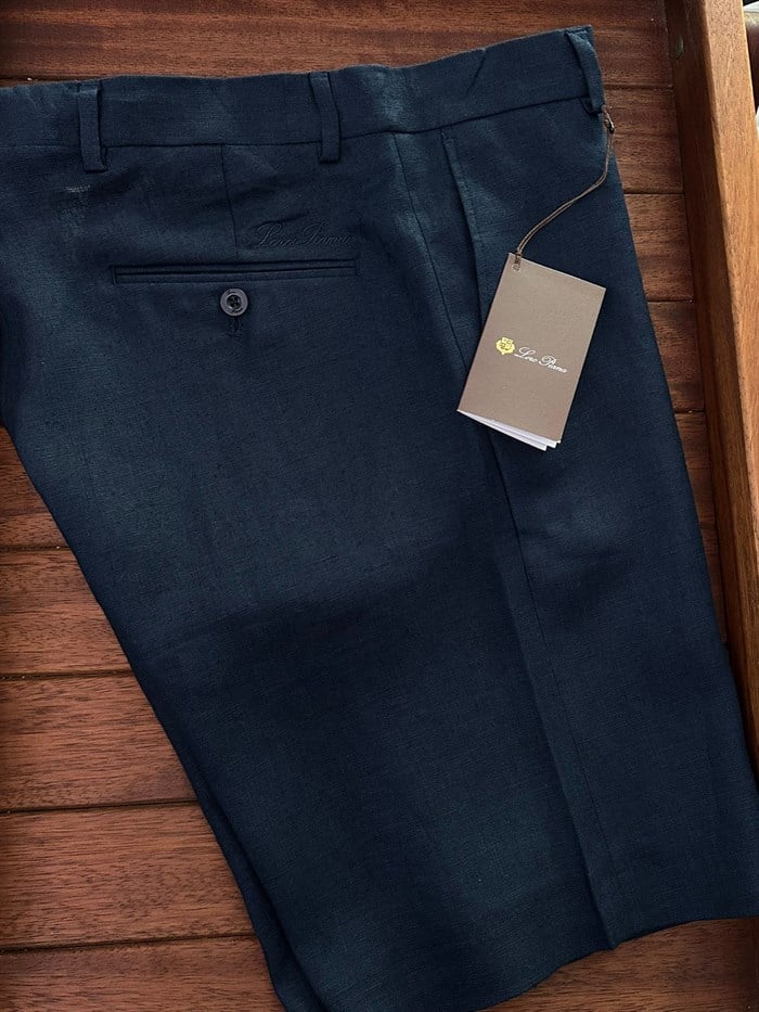 Nakış Logolu %100 Saf Keten Bermuda Şort