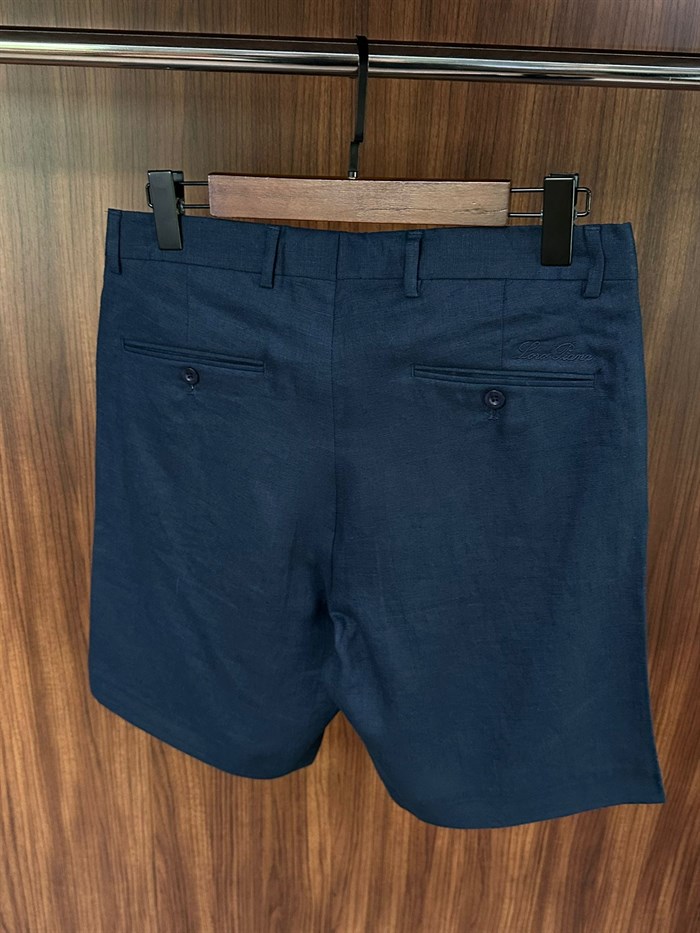 Nakış Logolu %100 Saf Keten Bermuda Şort