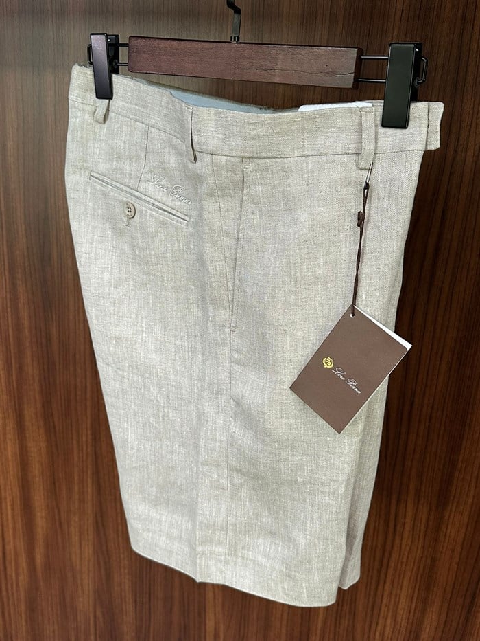 Nakış Logolu %100 Saf Keten Bermuda Şort