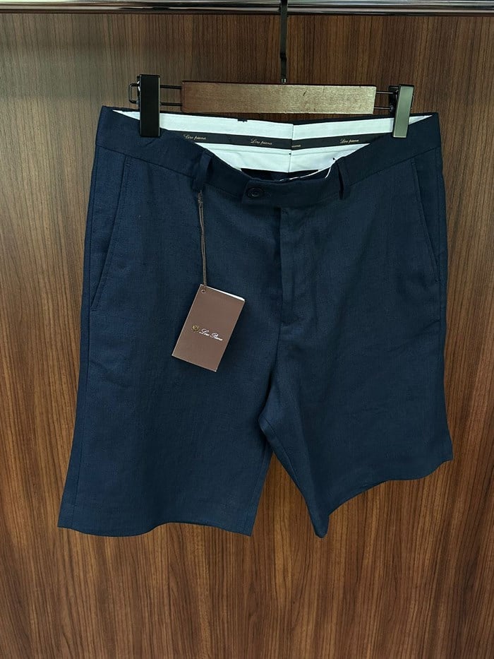 Nakış Logolu %100 Saf Keten Bermuda Şort