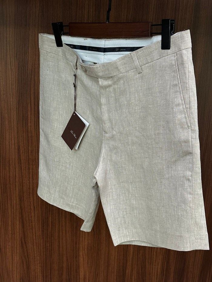 Nakış Logolu %100 Saf Keten Bermuda Şort