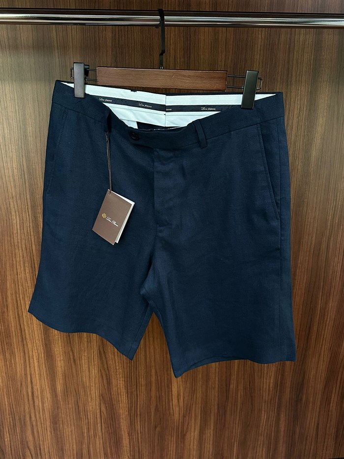 Nakış Logolu %100 Saf Keten Bermuda Şort