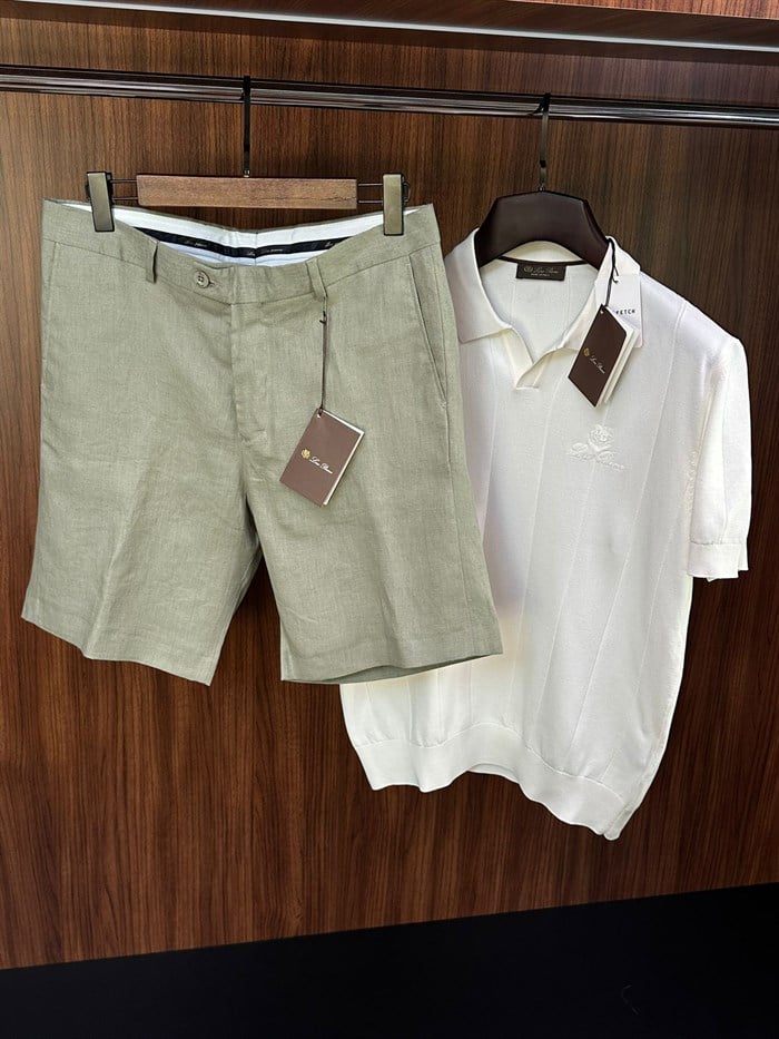 Nakış Logolu %100 Saf Keten Bermuda Şort