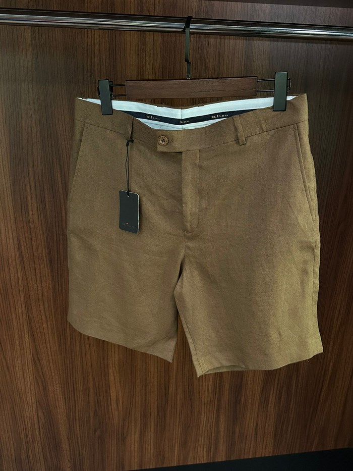 Nakış Logolu %100 Saf Keten Şort