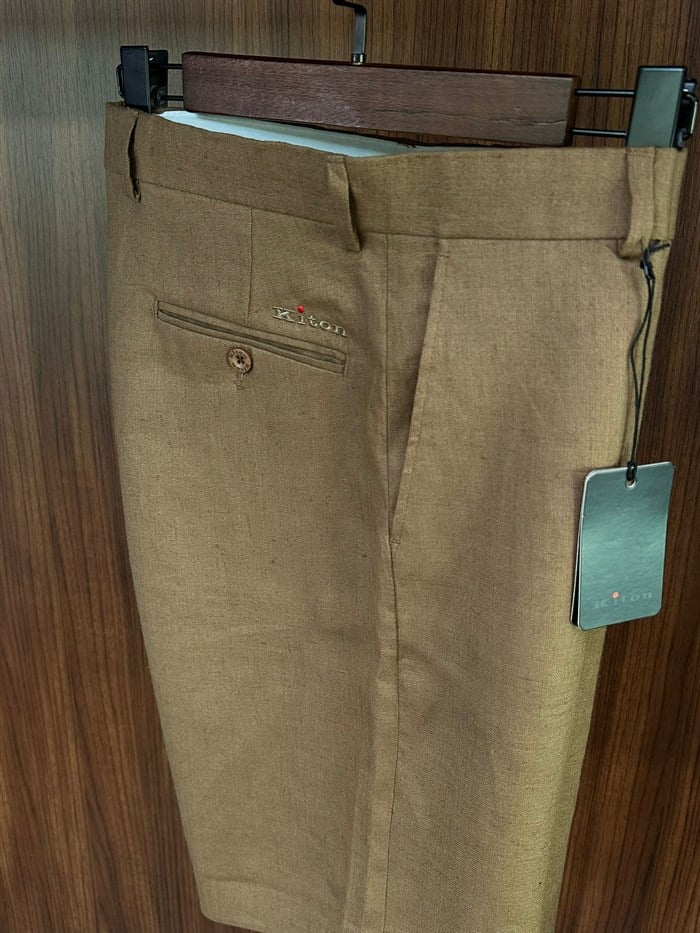 Nakış Logolu %100 Saf Keten Şort