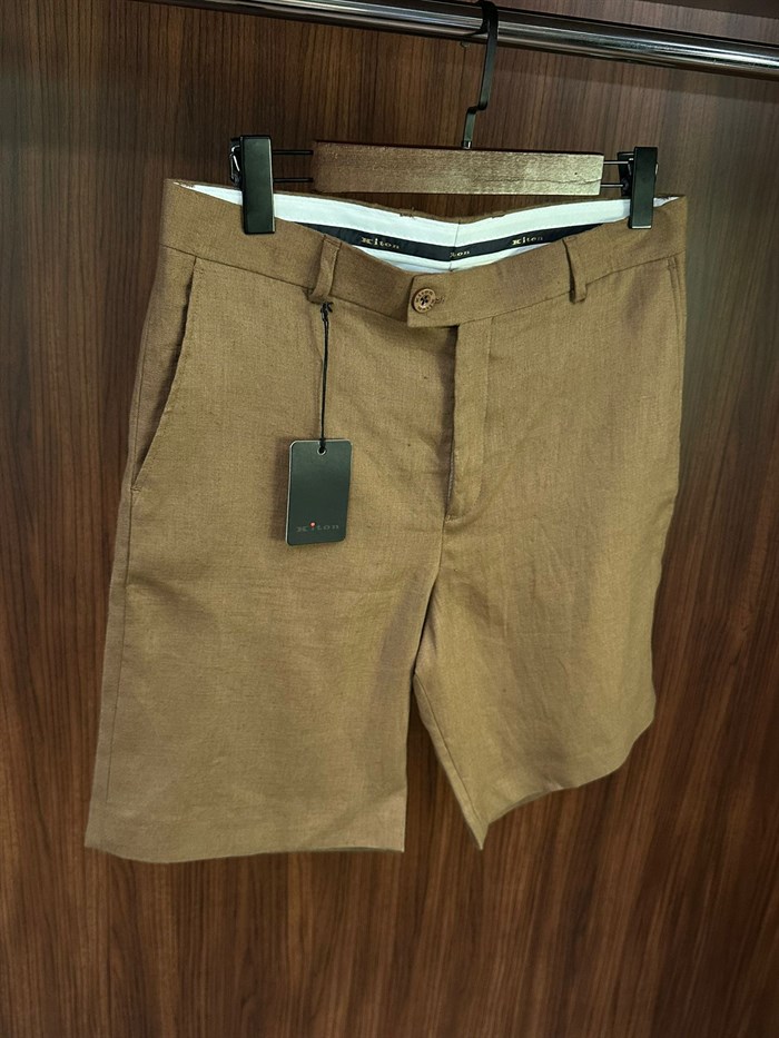 Nakış Logolu %100 Saf Keten Şort