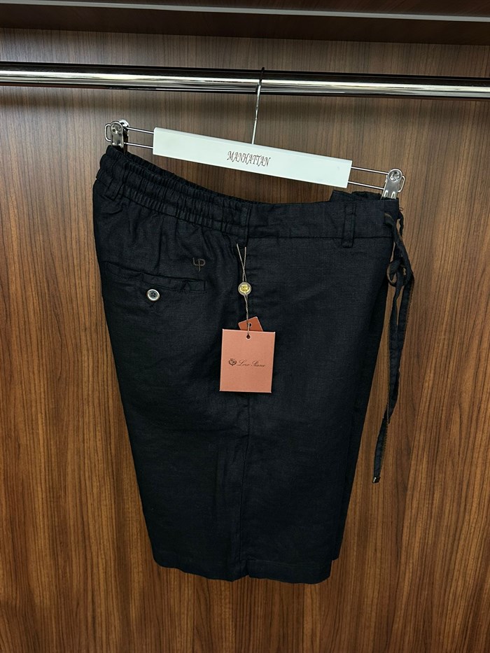 Nakış Logolu Bel Lastikli %100 Keten Şort