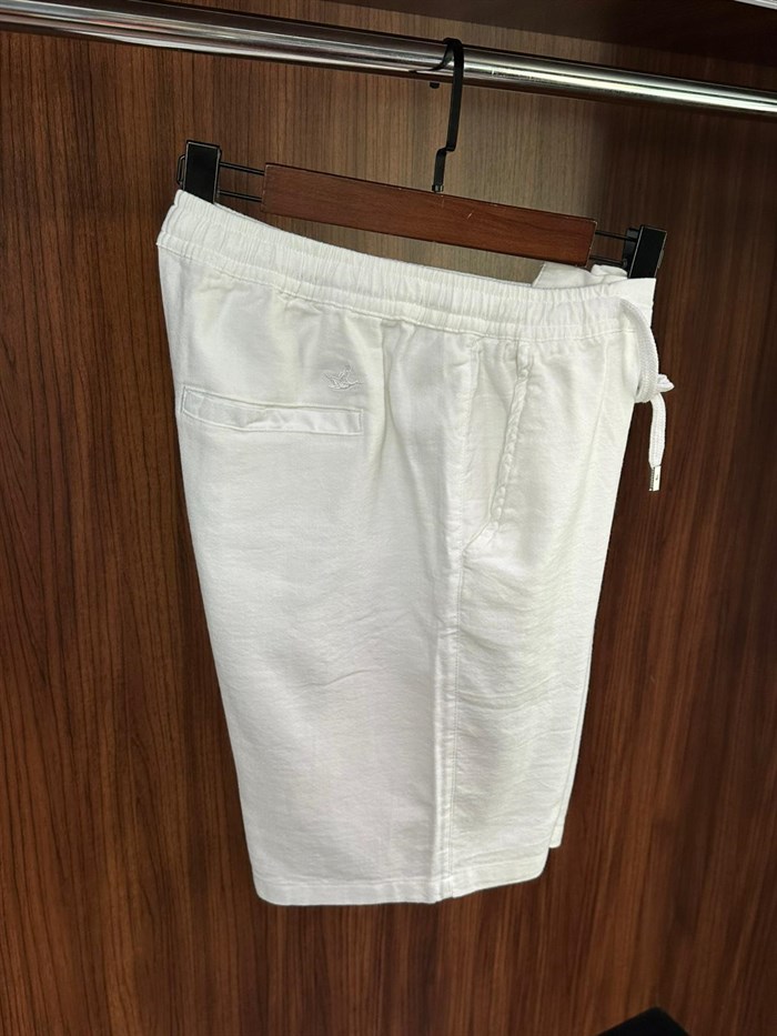 Nakış Logolu Beli Lastikli Keten Şort
