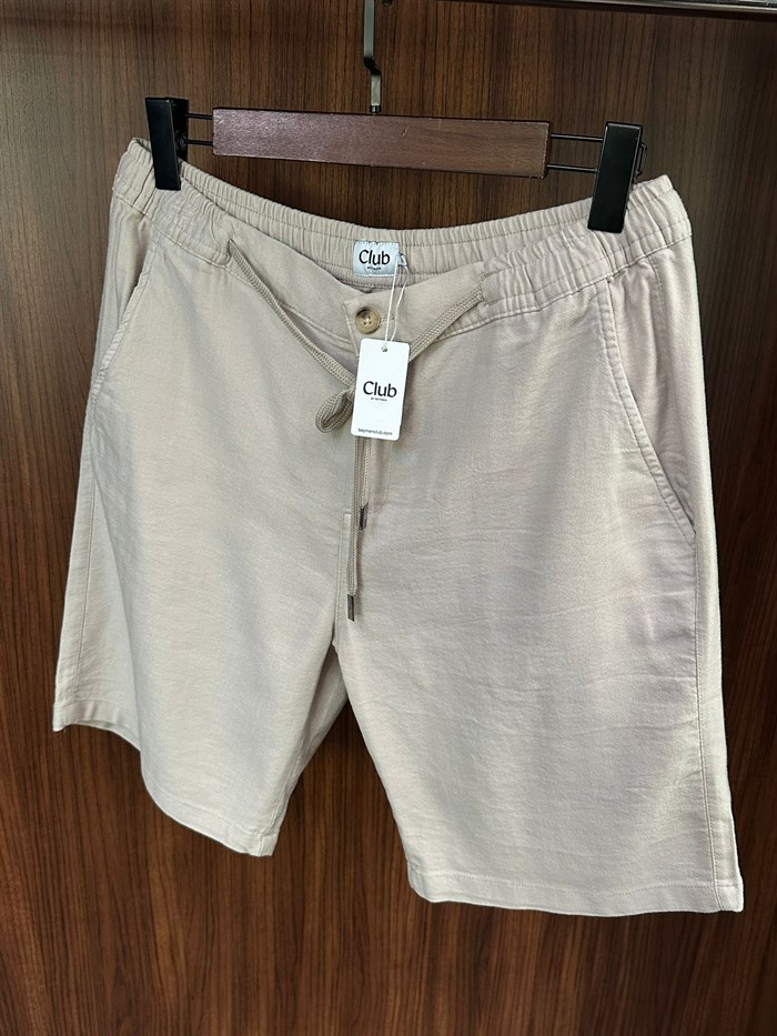 Nakış Logolu Beli Lastikli Keten Şort