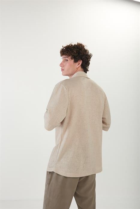 Apaş Yaka Keten Görünümlü Gömlek