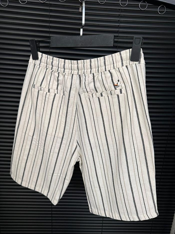 Bel Bağlamalı Çizgili Nakış Logolu Şort